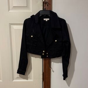 Elegant Black Utility Jacket with Gold Accents
